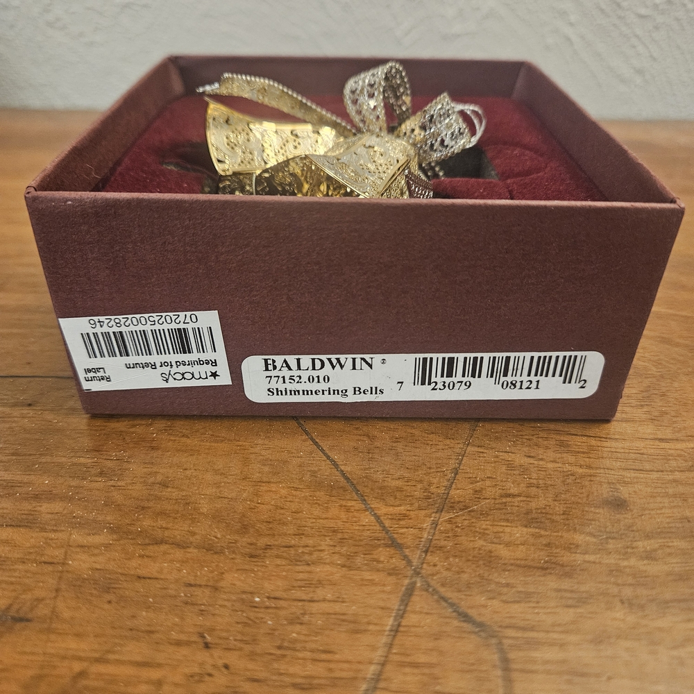 Baldwin Brass 24KT GOLD & Silver Tone FINISH 3-D Shimmering Bells Ornament - Picture 3 of 5